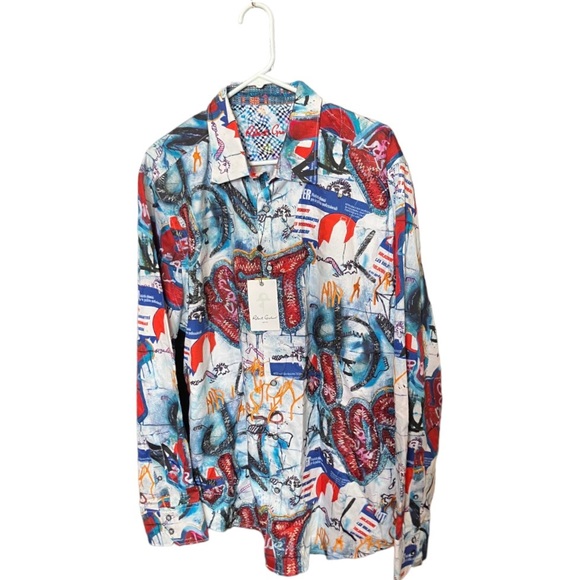 Robert Graham Other - ROBERT GRAHAM Pichacao Graffiti Print Part Embroidered Sports Shirt LS 2x